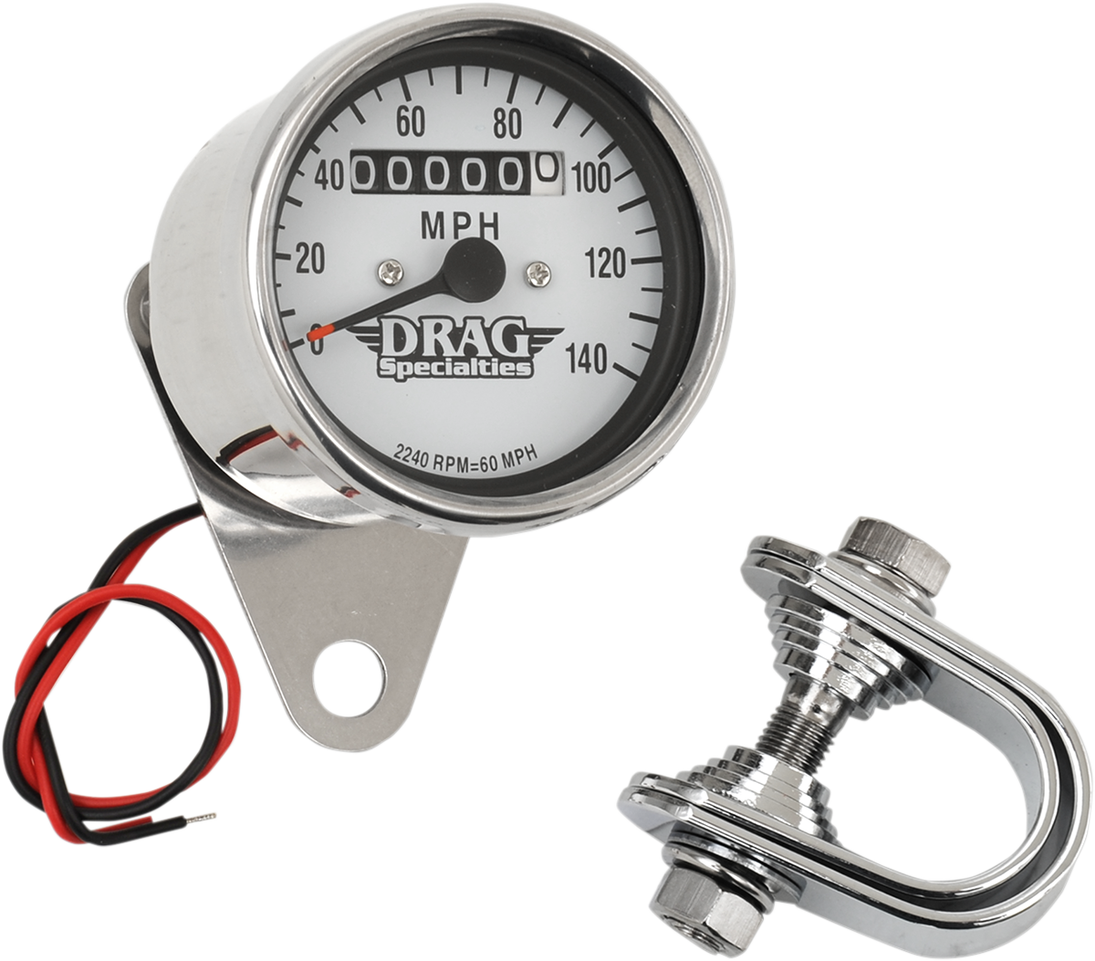 DRAG SPECIALTIES 2.4-inch MPH Mini LED Mechanical Speedometer for Harley-Davidson with Chrome Housing and White Face - Fits 2240:60 Models