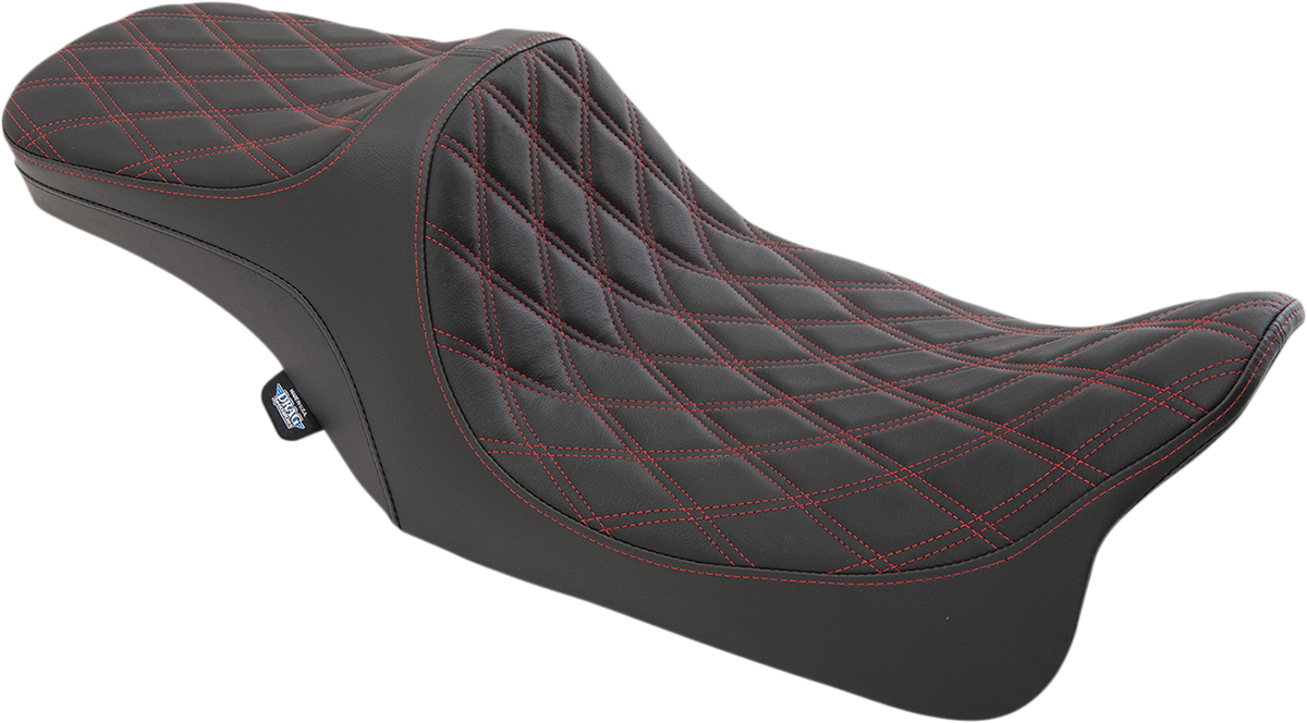 Drag Specialties Seats Predator III 2-Up Seat - Double Diamond Red Thread for Harley-Davidson FL '99-'07