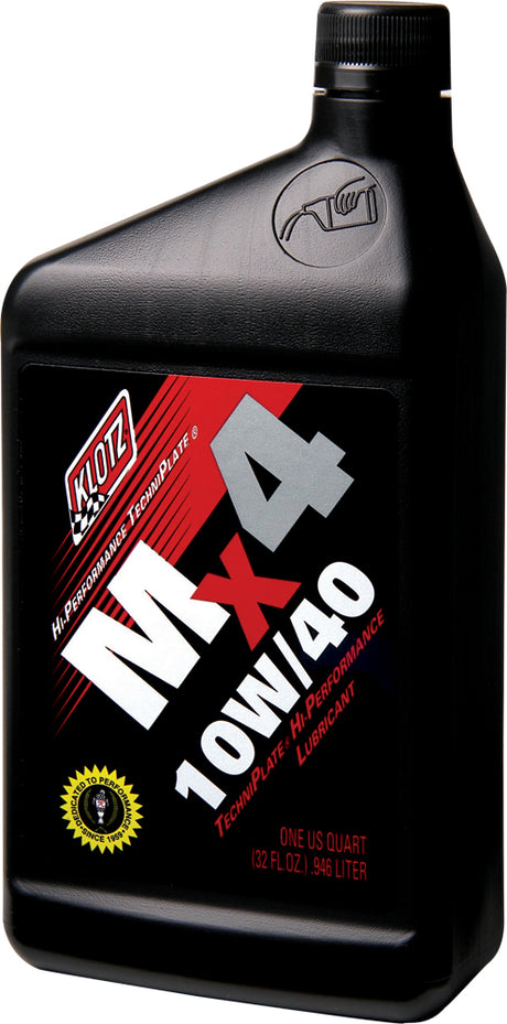 Klotz MX4 Techniplate 10W-40 Synthetic Motorcycle Oil - 32 oz for Yamaha, Honda, Kawasaki, Suzuki, and Harley-Davidson