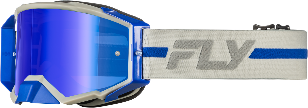 Fly Racing Zone Pro Goggle Grey/Blue with Blue Mirror Smoke Lens - Fits ATV, UTV, Motocross Helmets