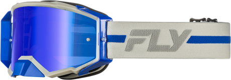 Fly Racing Zone Pro Goggle Grey/Blue with Blue Mirror Smoke Lens - Fits ATV, UTV, Motocross Helmets