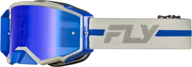 Fly Racing Zone Pro Goggle Grey/Blue with Blue Mirror Smoke Lens - Fits ATV, UTV, Motocross Helmets