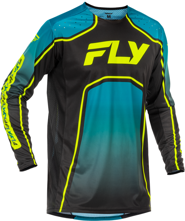 Fly Racing Youth Rayce Bicycle Jersey – Teal, Black & Lime for Youth Motocross and BMX Bikes (Part Number 379-055YS)