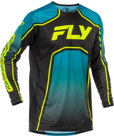 Fly Racing Youth Rayce Bicycle Jersey - Teal/Black/Lime, Model 379-055YM, Fits Most Youth Mountain and Road Bikes