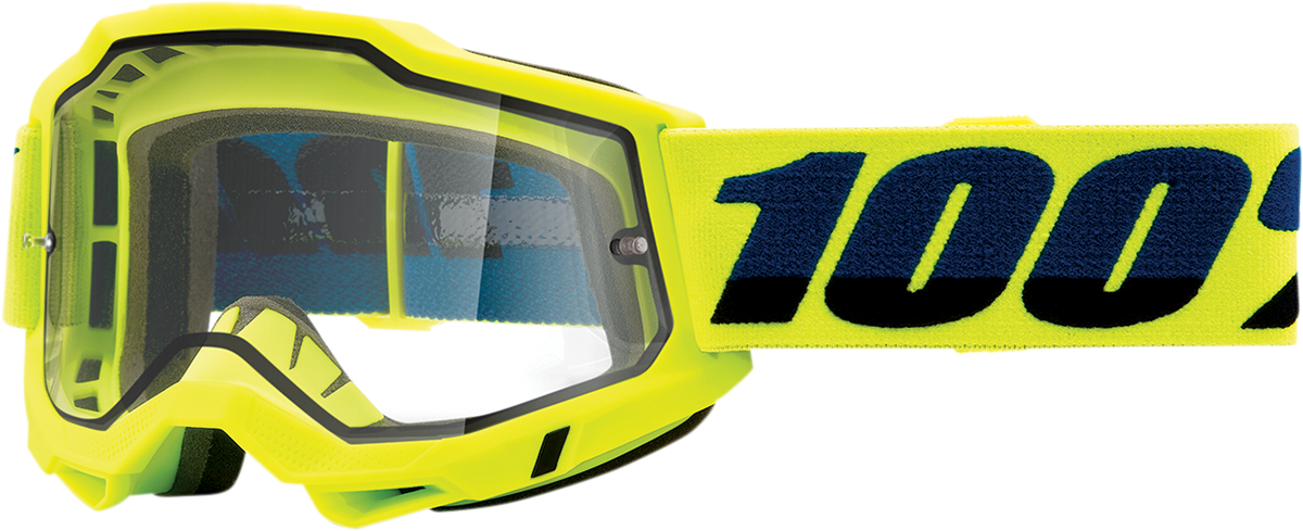 100% Accuri 2 Enduro Goggle with Clear Lens – Fluo Yellow Frame, Dual Pane Technology – Designed for Off-Road Motorcycles