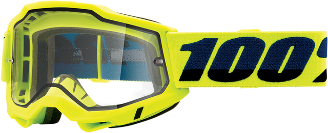 100% Accuri 2 Enduro Goggle with Clear Lens – Fluo Yellow Frame, Dual Pane Technology – Designed for Off-Road Motorcycles