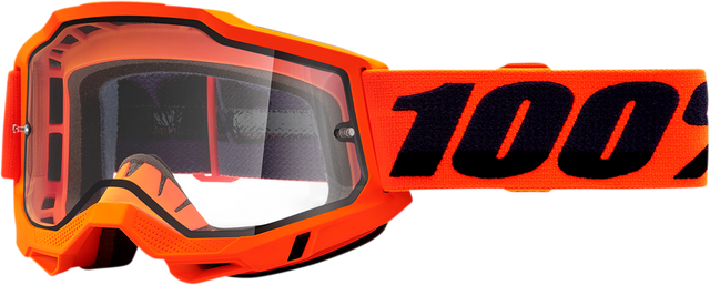 100% Accuri 2 Enduro Goggle with Clear Dual Pane Lens - Neon Orange Frame for Motocross and Enduro Riders
