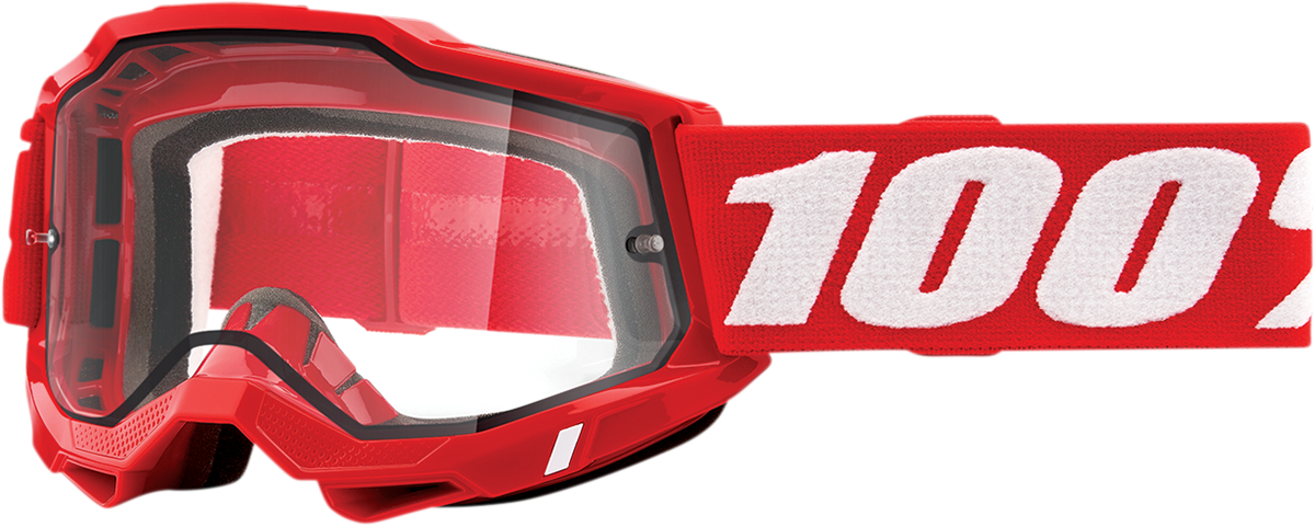 100% Accuri 2 Enduro Goggle with Dual Pane Clear Lens - Red Frame - Fits MTB, Motocross, and Off-Road Vehicles