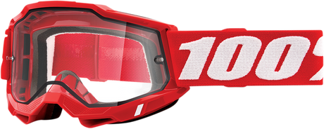 100% Accuri 2 Enduro Goggle with Dual Pane Clear Lens - Red Frame - Fits MTB, Motocross, and Off-Road Vehicles