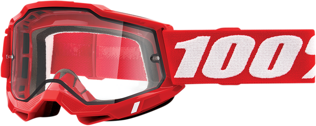 100% Accuri 2 Enduro Goggle with Dual Pane Clear Lens - Red Frame - Fits MTB, Motocross, and Off-Road Vehicles