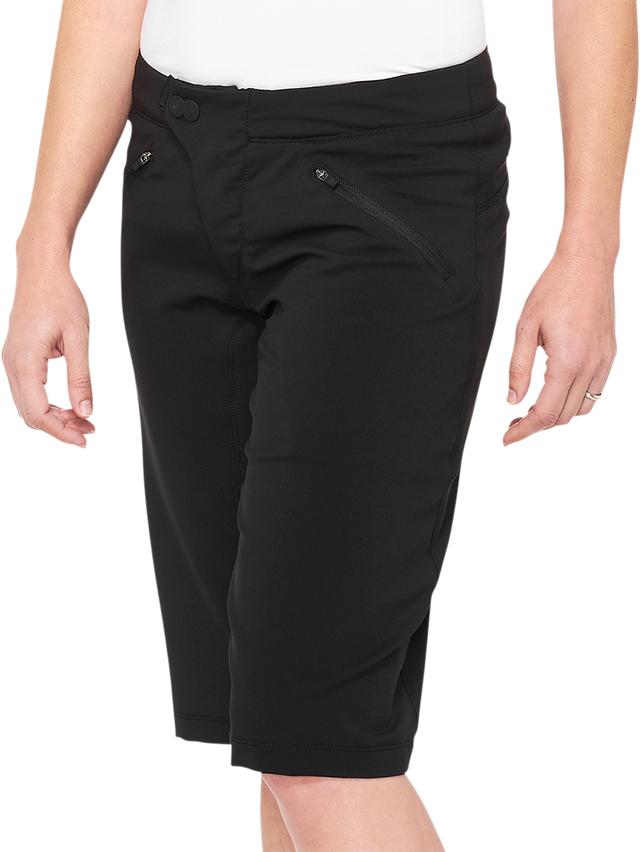 100% Women's Ridecamp Shorts with Adjustable Waist - Black, Part No. 40037-00003, Fits XL Bikes