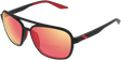 100% Kasia Aviator Sunglasses - Round Soft Tact Black Frame with HiPER Red Multilayer Mirror Lens for Motorcycle and Sports Vehicles