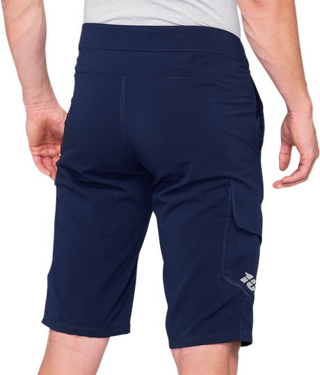 100% Ridecamp Shorts Navy US 28 with Adjustable Waist, Reflective Tape, and Cargo Pockets