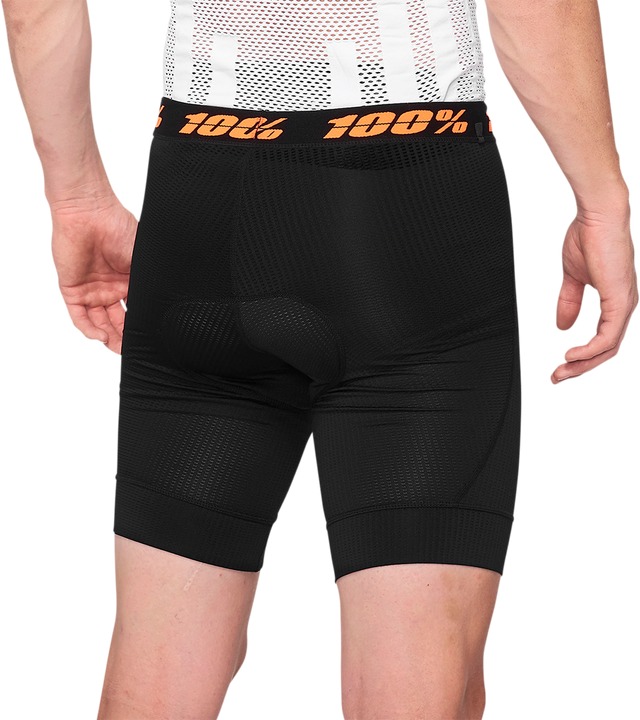 100% Crux Liner Shorts - Black with Brushed Logo Elastic Waistband, Premium Cytech Chamois – Fits US 28
