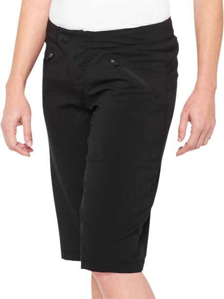 100% Women's Ridecamp Shorts with Adjustable Waist - Black, Part No. 40037-00003, Fits XL Bikes