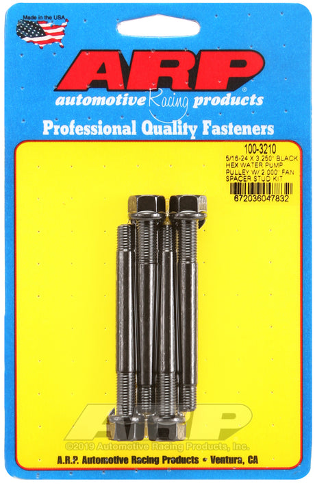 ARP 5/16-24 x 3.25 Inch Black Hex Water Pump Pulley with 2 Inch Fan Spacer Stud Kit for Chevrolet Small Block Engines