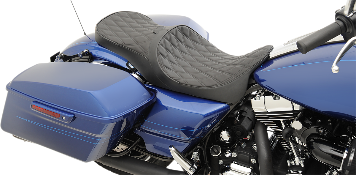 Drag Specialties Seats Low Touring Seat with Backrest Receiver for Harley FL models (2008-2023) - Solar Reflective Double Diamond by Drag Specialties Part #0801-1008