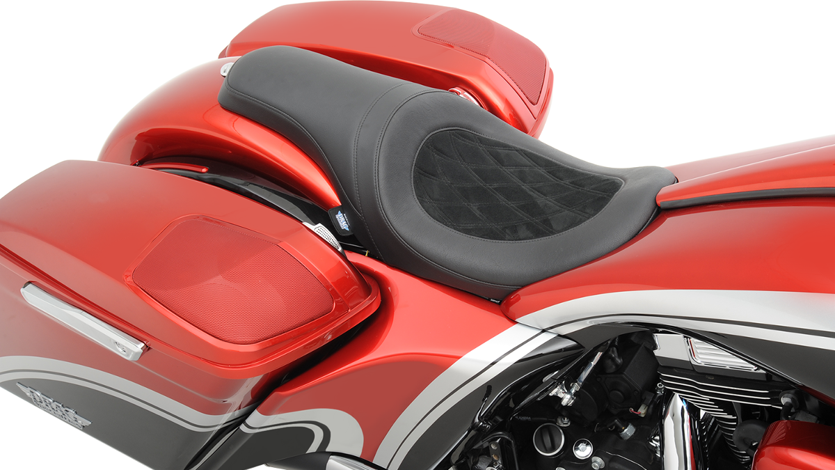Drag Specialties Seats Predator Seat for Harley FL 2010-2023 with Yaffe Razor Gas Tank - Diamond Pattern - Part No. 0801-0975