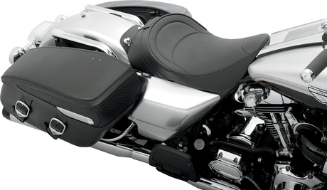 DRAG SPECIALTIES SEATS Solo Seat with Driver Backrest for Harley FLH 1997-2007, Mild Stitched - Part 0801-0493
