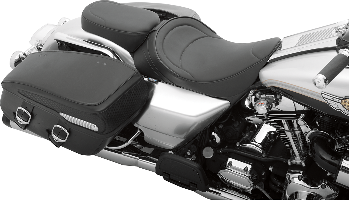 DRAG SPECIALTIES SEATS Solo Seat with Driver Backrest for Harley FLH 1997-2007, Mild Stitched - Part 0801-0493