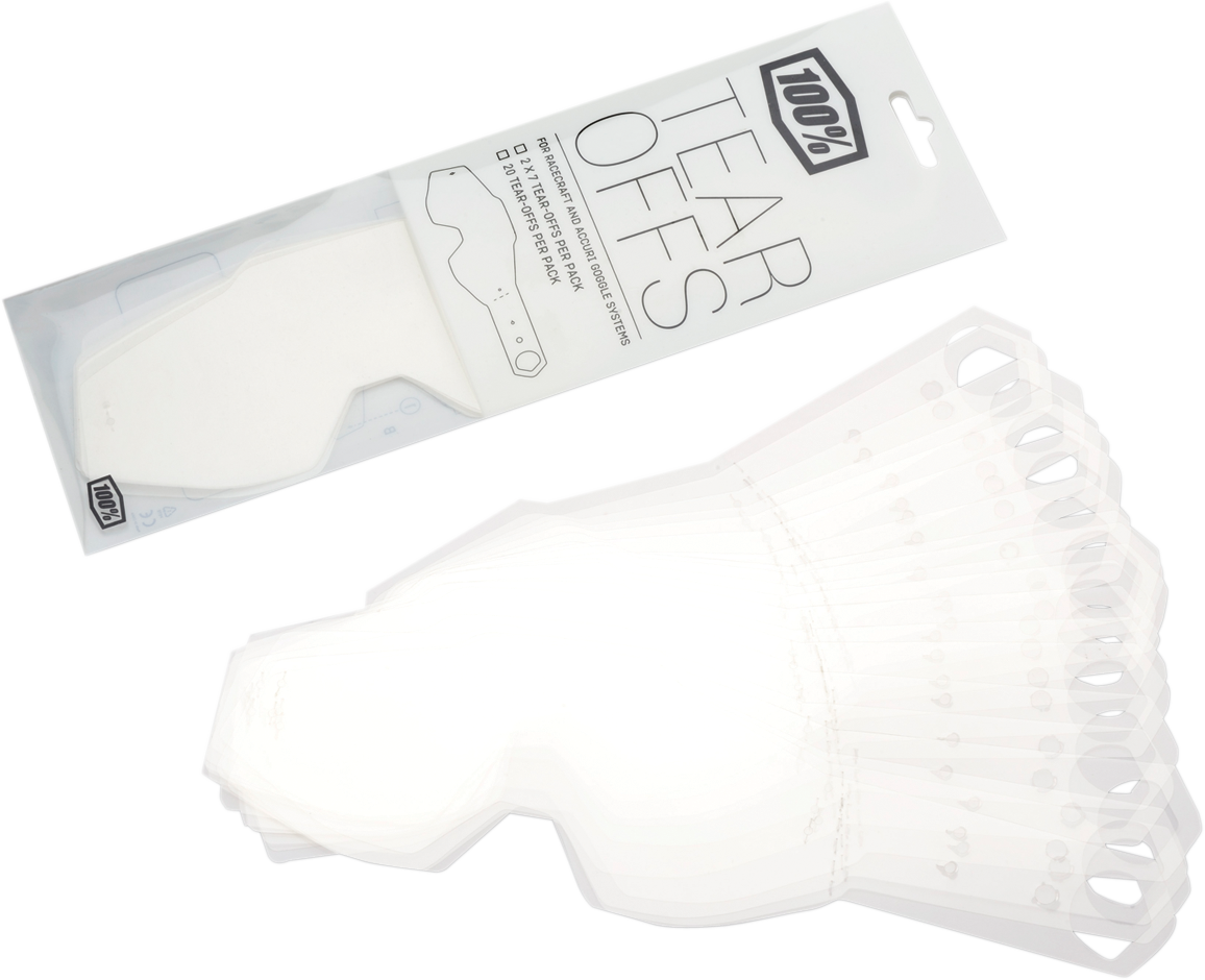 100% Accuri, Racecraft, and Strata Tear-Offs - Standard Pack of 20 - Part 59011-00001 for Motorcycle and ATV Helmets