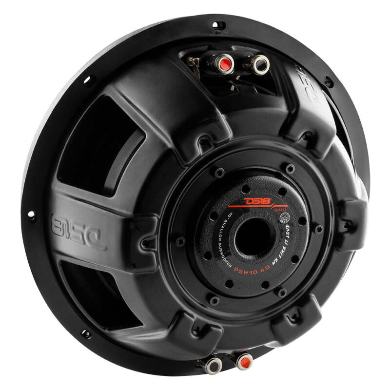 DS18 PSW10.4D 10-Inch 500 Watts RMS Dual 4 Ohm Water-Resistant Shallow Mount Subwoofer for Automotive Use