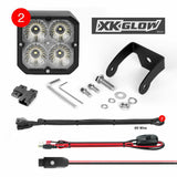 XK GLOW 20W RGB Pod Lights Flood Beam Kit for Jeep Wrangler, Ford F-150, Chevrolet Silverado