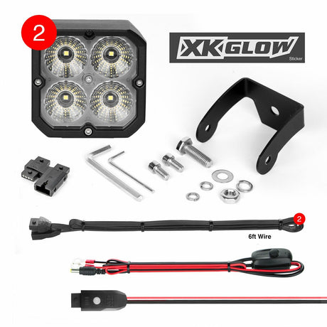 XK GLOW 20W RGB Pod Lights Flood Beam Kit for Jeep Wrangler, Ford F-150, Chevrolet Silverado