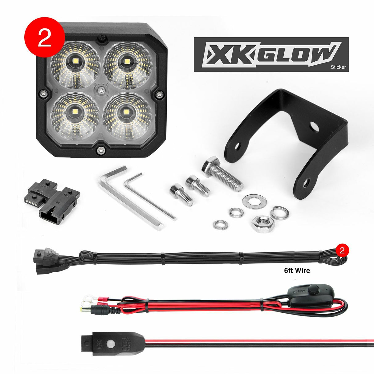 XK GLOW 20W RGB Pod Lights Flood Beam - Universal Vehicle Fit for Cars, Trucks, and SUVs