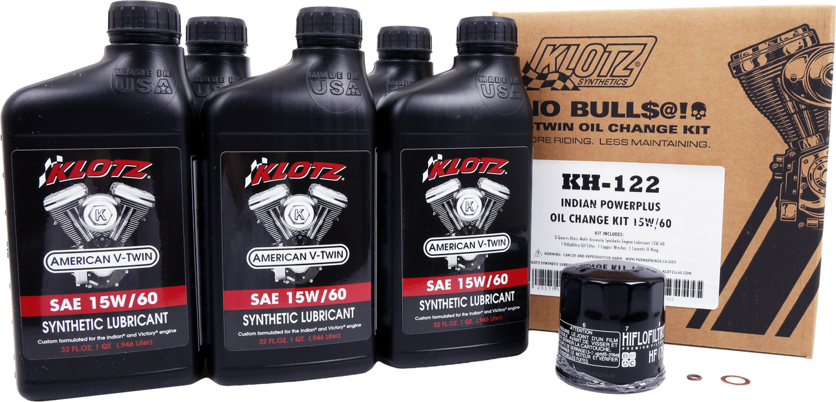 KLOTZ KH-122 Indian Powerplus 5 Quart Synthetic Oil Change Kit for Motorcycle