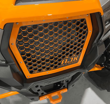 Kawasaki KRX Front Grill by AJK Offroad in Orange Left Front View
