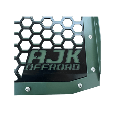 Polaris Xpedition Grill by AJK Offroad Close Up of Logo on Green Grill