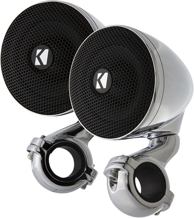 KICKER Mini Speakers 47PSM32 - 2 Ohm Chrome - Ideal for Vehicles with Bars or Handlebars (1-1/4, 1, 7/8 Inch)