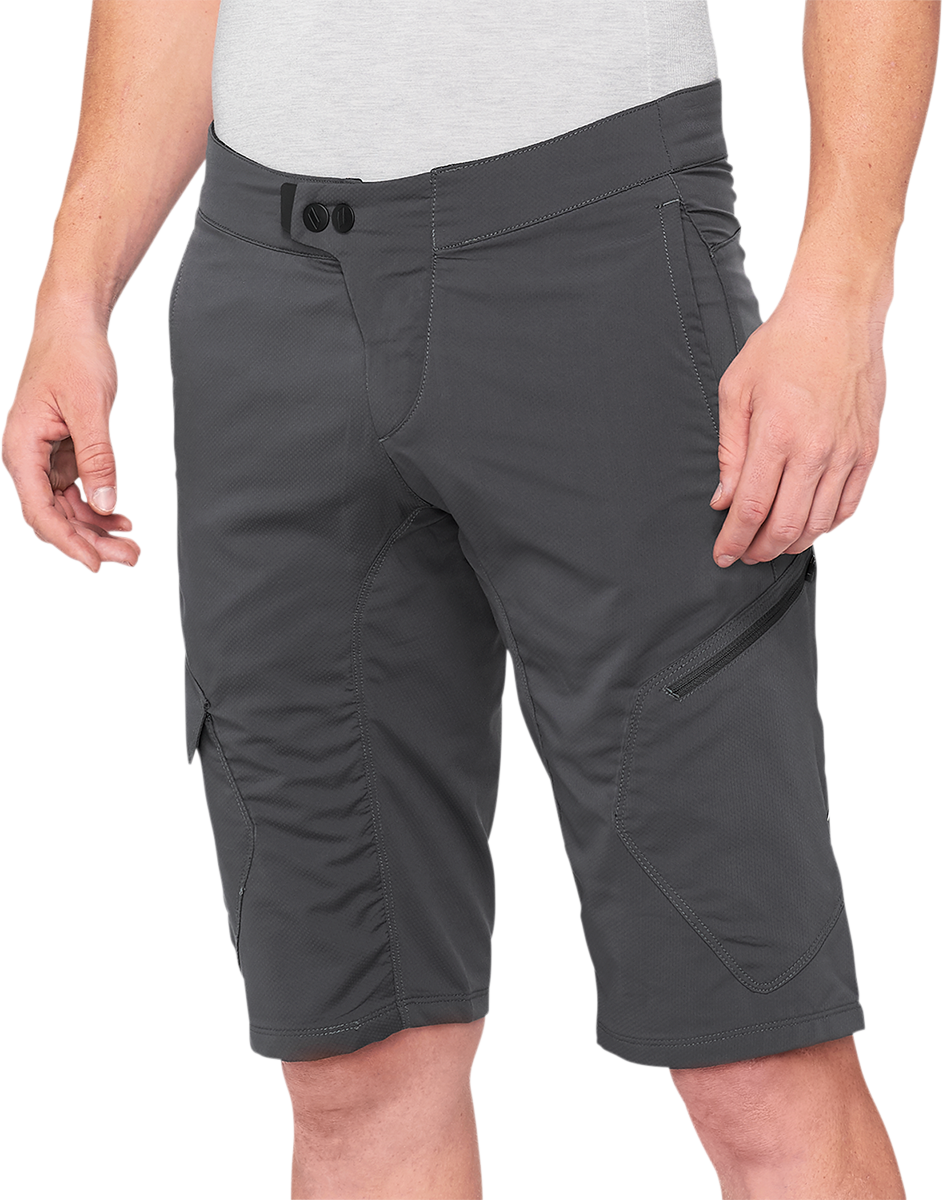 100% Ridecamp Shorts Charcoal US 38 with Adjustable Waist and Reflective Tape