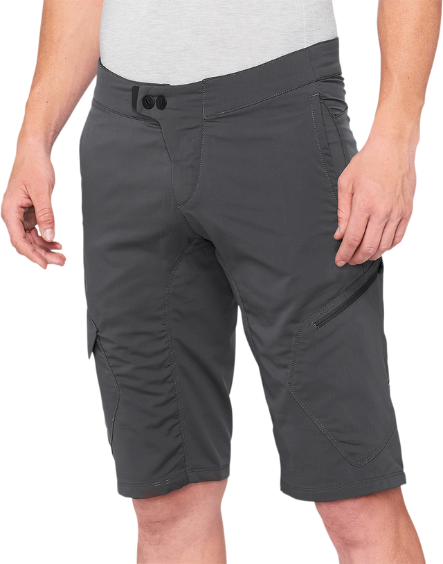 100% Ridecamp Shorts Charcoal US 38 with Adjustable Waist and Reflective Tape
