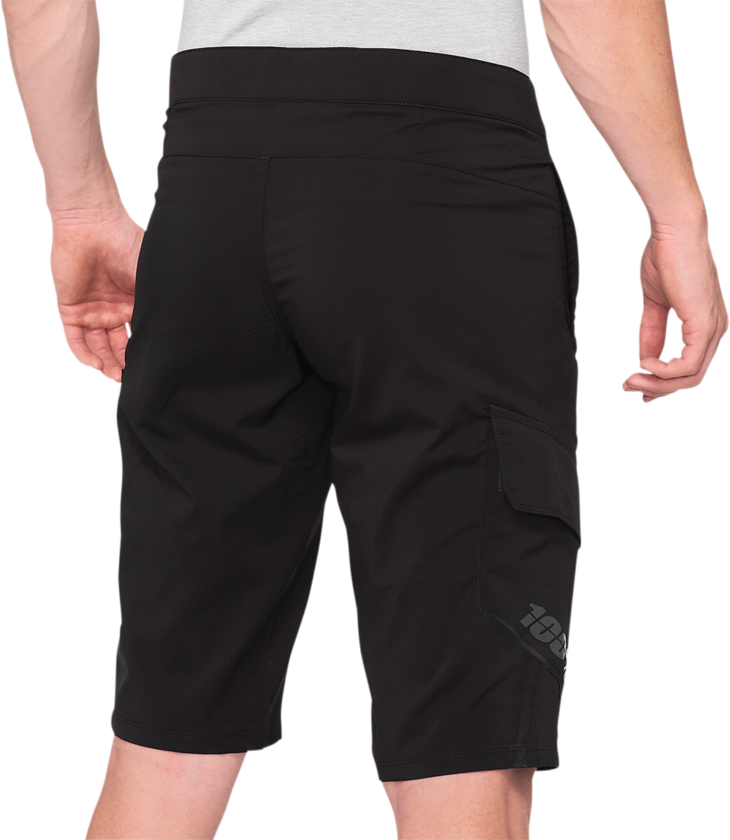 100% Ridecamp Shorts with Adjustable Waist - Black, Model 40029-00002, US Size 32 for Mountain Biking and Cycling