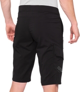 100% Ridecamp Shorts with Adjustable Waist - Black, Model 40029-00002, US Size 32 for Mountain Biking and Cycling