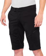 100% Ridecamp Shorts with Adjustable Waist - Black, Model 40029-00002, US Size 32 for Mountain Biking and Cycling