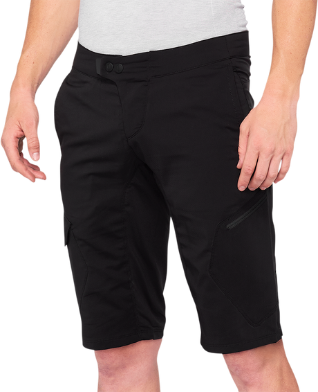 100% Ridecamp Shorts Black - US 34 with Adjustable Waist and Reflective Tape (Part No. 40029-00003)