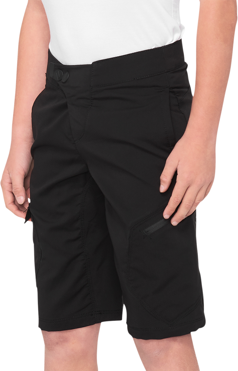 100% Youth Ridecamp Shorts - Black, Part No. 40033-00000, US 22 - Perfect for BMX and MTB Riding