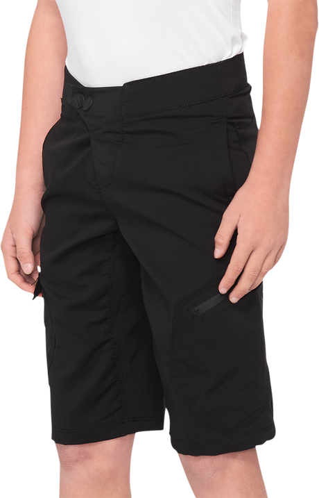 100% Youth Ridecamp Shorts - Black, Part Number 40033-00001, Fits US Youth Sizes 24-26