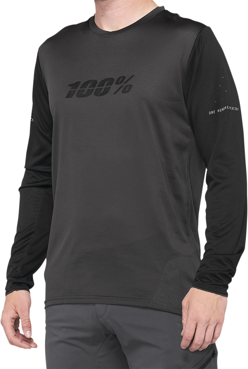 100% Ridecamp Long-Sleeve Jersey - Black/Charcoal - Medium - Fits Bikes with 20-22 inch Frame Size