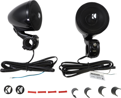 KICKER Mini Speakers 47PSMB34 with Cast-Aluminum Clamp Mount for Bars and Handlebars – 4 Ohm, Black
