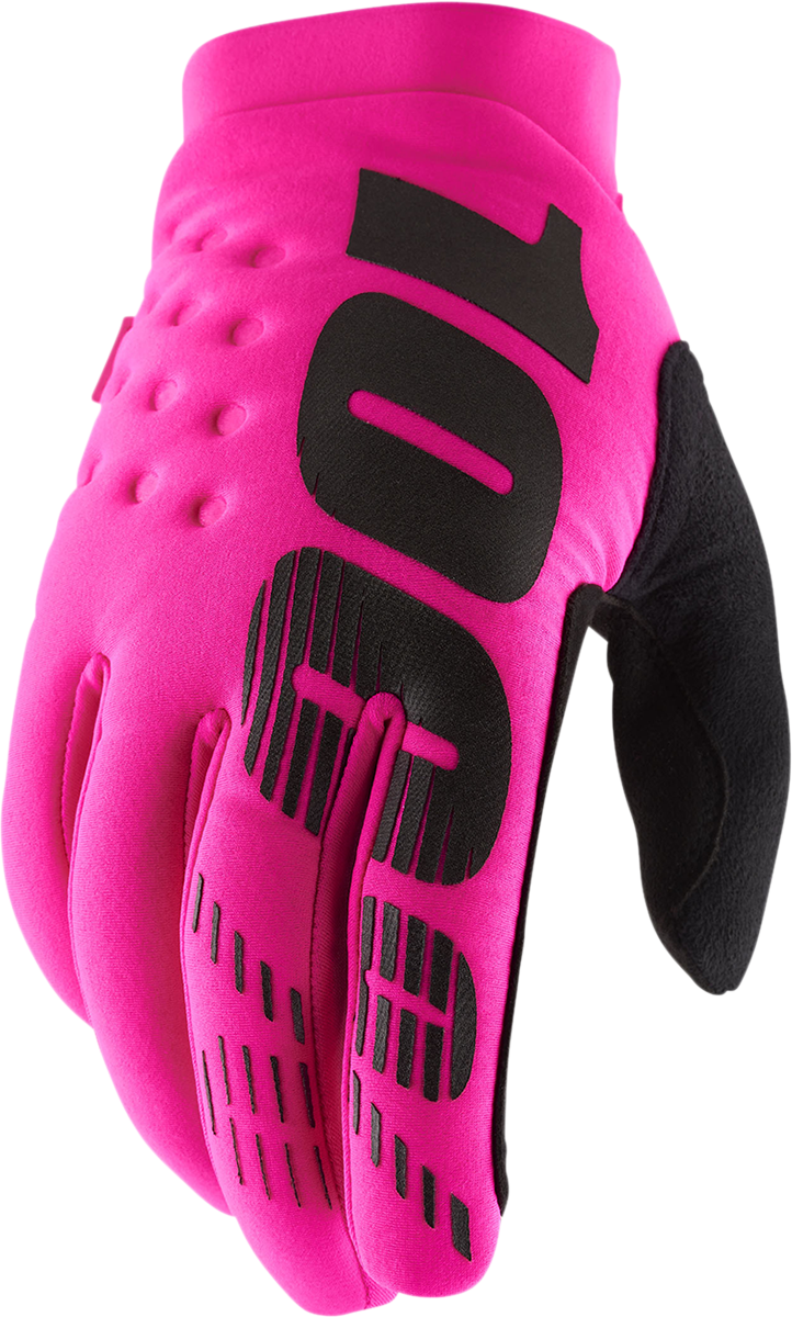 100% Brisker Gloves - Neon Pink Large - Soft-Shell Hand Protection for Cold Weather & Riding