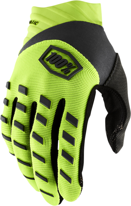 100% Youth Airmatic Gloves - Fluo Yellow/Black, Size XL | Designed for Smaller Riders, Maximize Comfort & Control