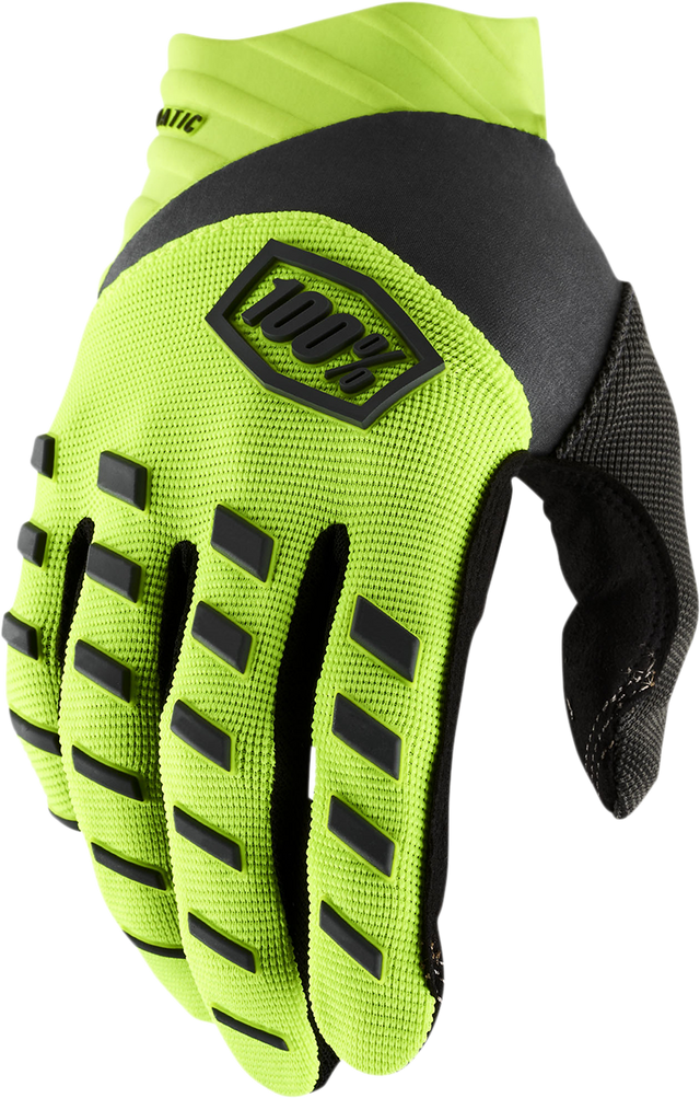 100% Youth Airmatic Gloves - Fluo Yellow/Black, Medium | Designed for Smaller Riders with Superior Comfort and Control