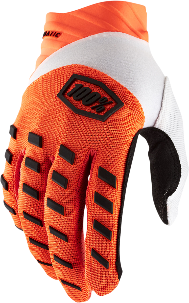 100% Airmatic Gloves Small - Fluorescent Orange with Enhanced Grip and Comfort for Motocross and MTB