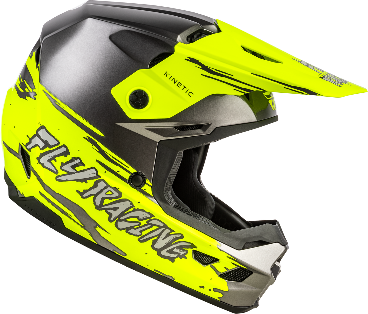 Fly Racing Youth Kinetic Surge Helmet for Off-Road Motorcycles - Grey/Hi Vis, Fits Honda CRF250R, Yamaha YZ250F, KTM SX Series, and More