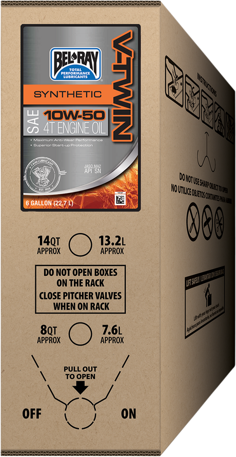 BEL-RAY V-Twin Synthetic Oil 10W-50 for Harley-Davidson Twin Cam & M8 Engines - 6 Gallon Bag-In-Box