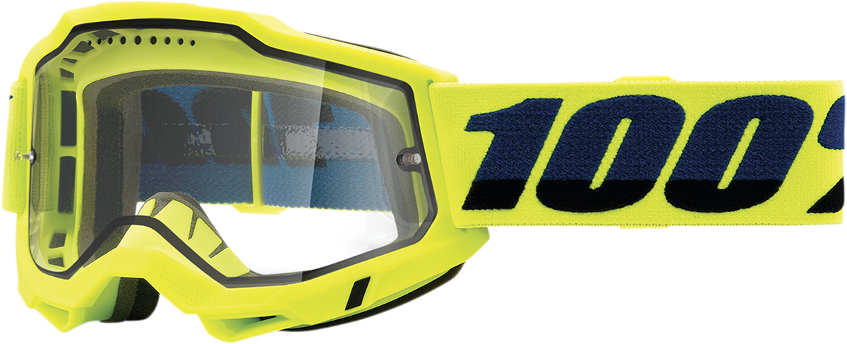 100% Accuri 2 Enduro MTB Goggle with Clear Lens - Fluo Yellow - Vehicle Fitment for Mountain Bicycles